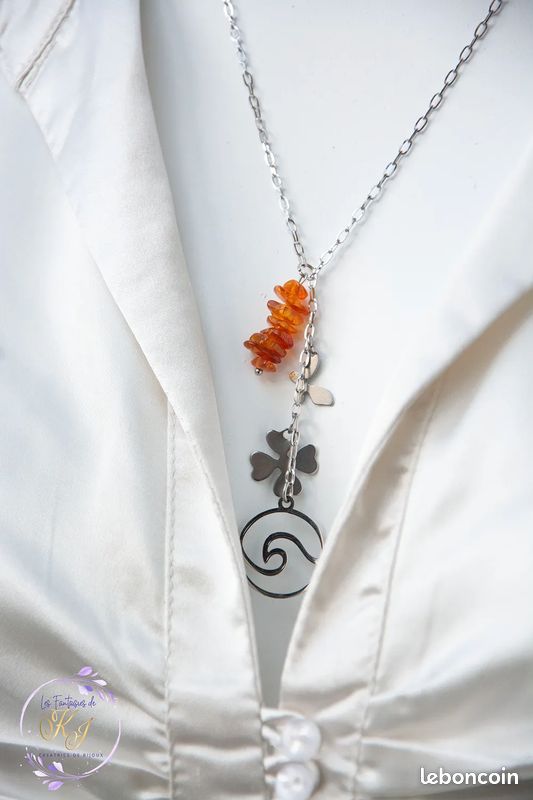 Pendentif Poire En Argent 925 Avec Ambre - Bijou Vintage - Neuf Sans Emballage