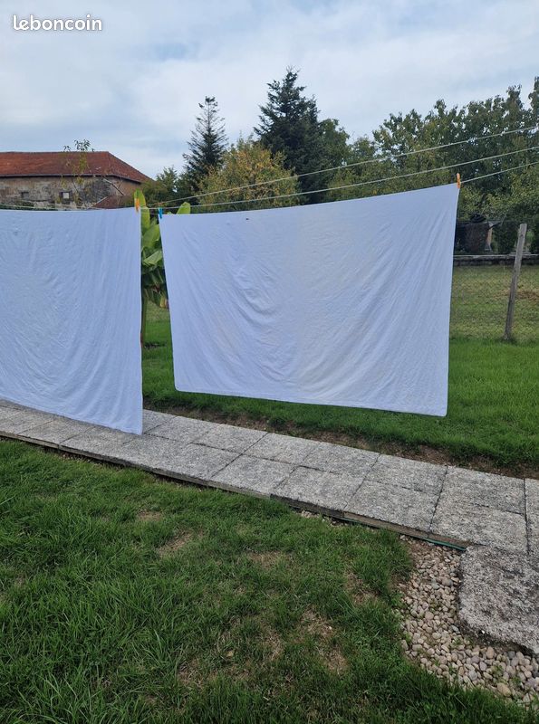 Draps ancien 100% pur coton 215 X300 brodé main (image 2)