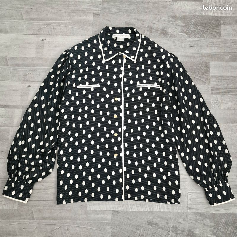 Chemisier à Pois Vintage BLEU MARINE DESIGN PARIS Vêtements