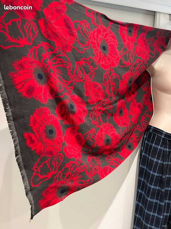 Écharpe Châle, réversible, rouge noir, kaki vert (image 9)