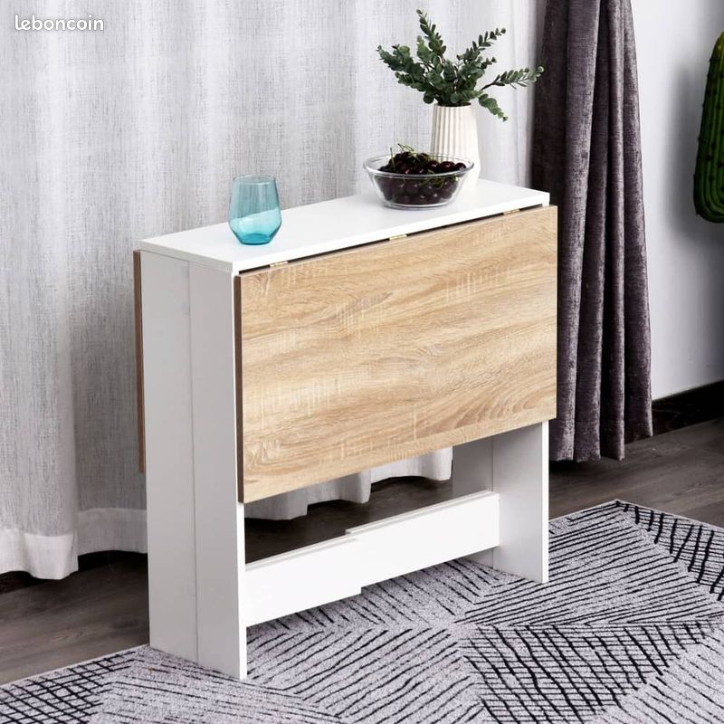 Table à Manger Pliable Blanc + Bois Cuisine 103cm (image 3)
