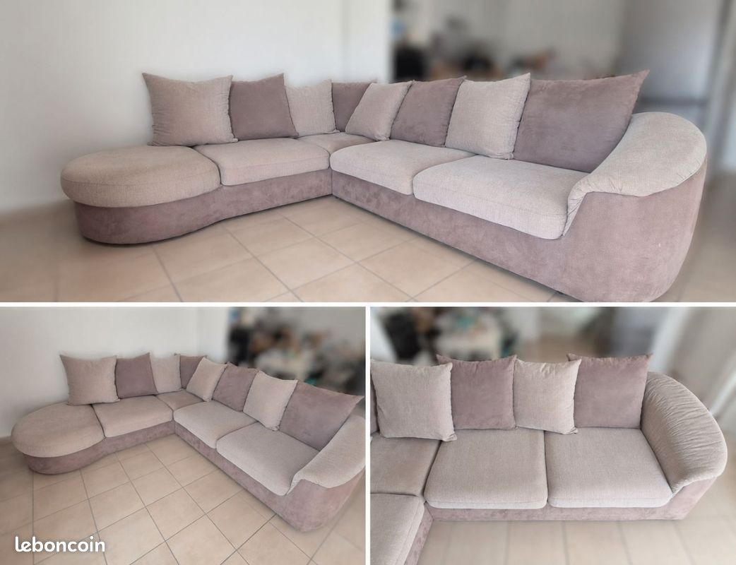 Canapé d'angle 5 places taupe/beige 280 x 235 cm – Très confortable et Très bon état (image 1)