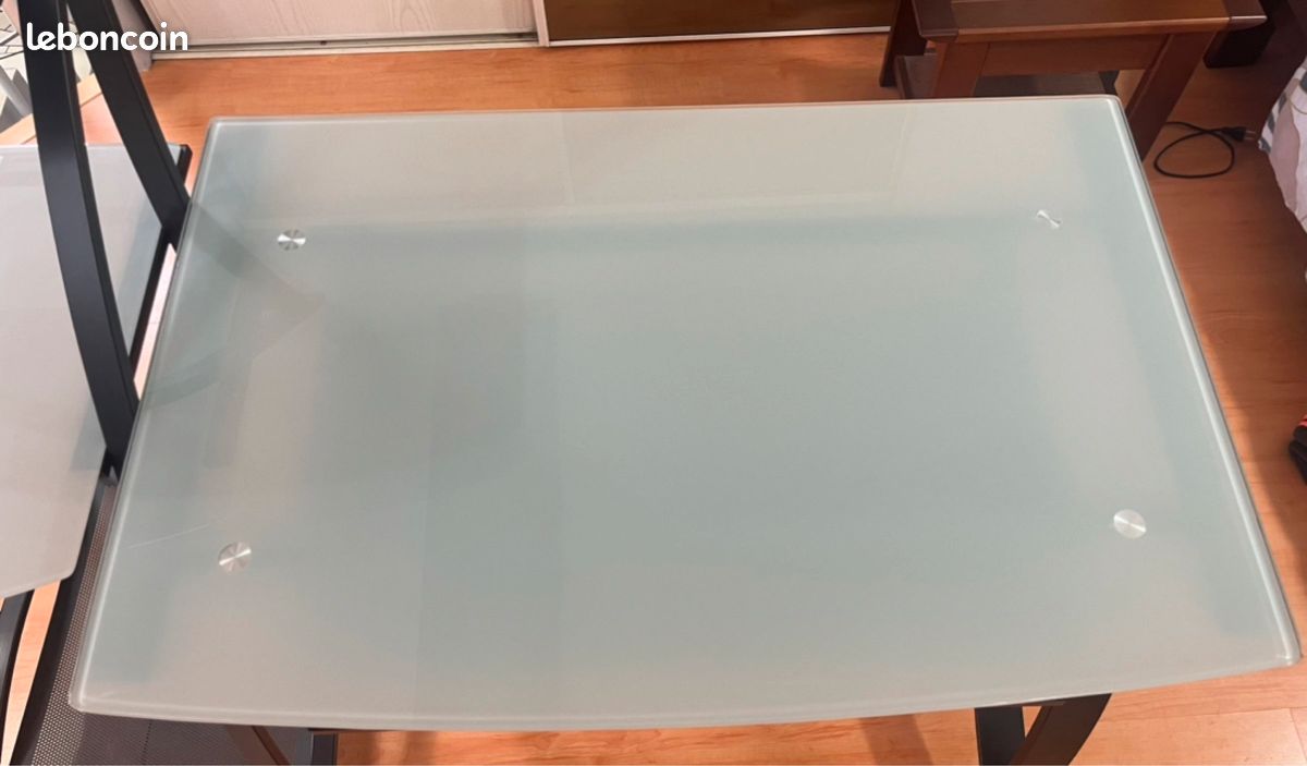 Bureau en verre et acier avec son étagère (image 6)