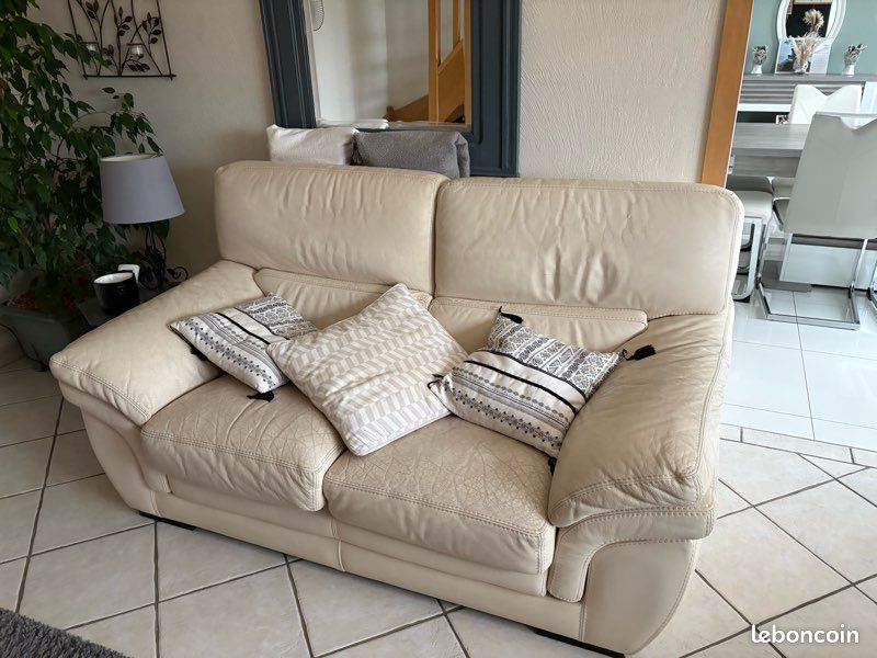 Canape cuir marron 2 places d'occasion - Ameublement