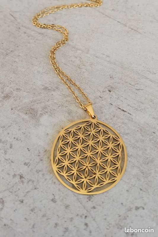 Collier fleur de vie doré chaine acier inoxydable (image 2)
