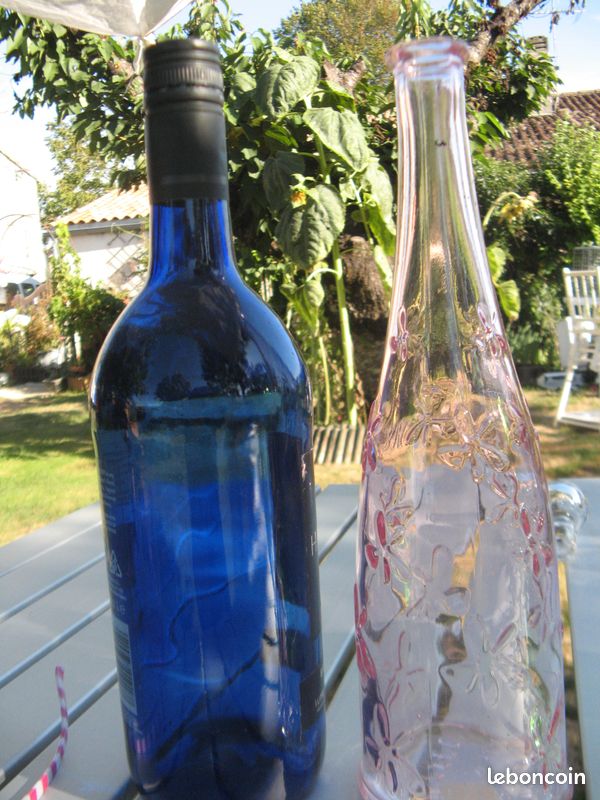 Bouteilles en verre rose et bleue (image 1)