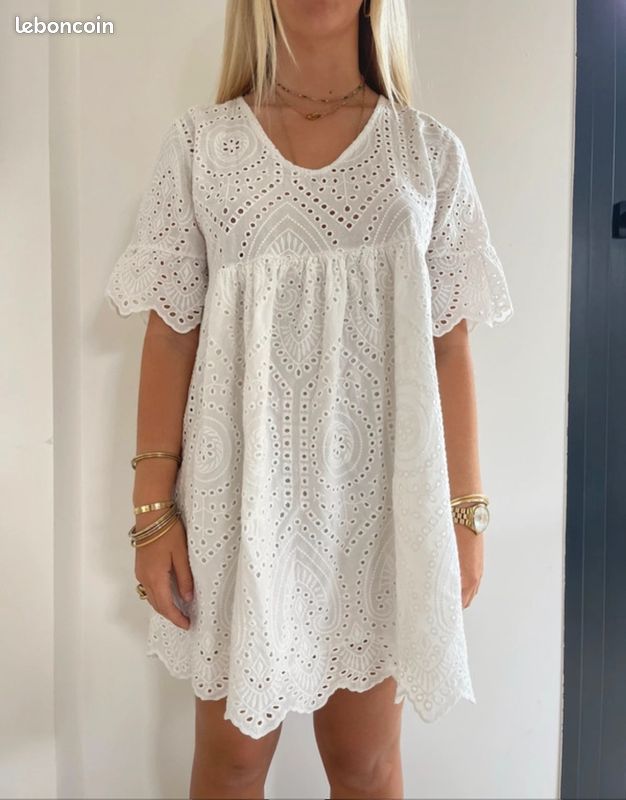 Robe Sans Bretelles New Look Blanche Et Noire - Broderie Anglaise, Taille 8, Très Bon état