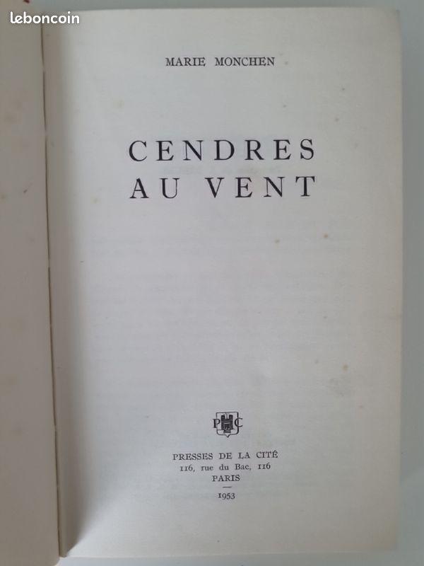 Cendres au vent de Monchen Marie 1953 Presse de la Cité (image 3)