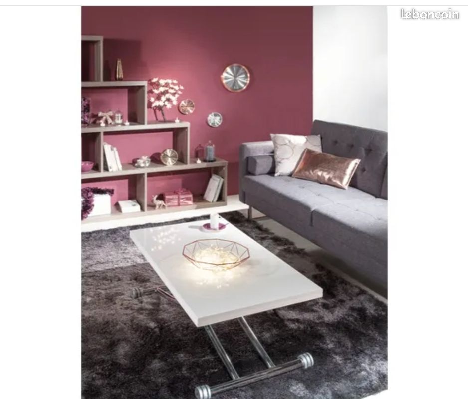 Table basse relevable pliable 2 en 1 RECTO 2 Blanc laqué (image 4)