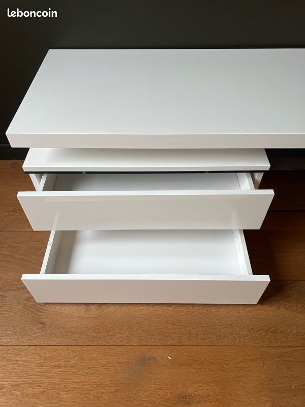Meuble télé blanc et en verre (image 4)