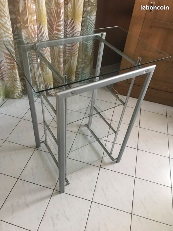 Bureau et étagère en verre trempé et métal (image 6)