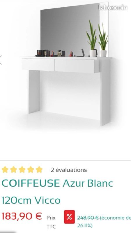 Vicco coiffeuse Elise, Blanc/Gris, 115 cm avec miroir LED | Leroy Merlin