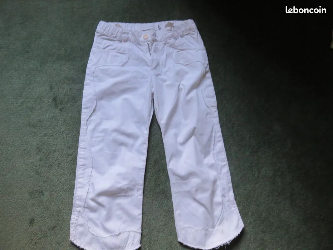 Pantalon coton blanc, neuf, Fille T 128 (image 1)