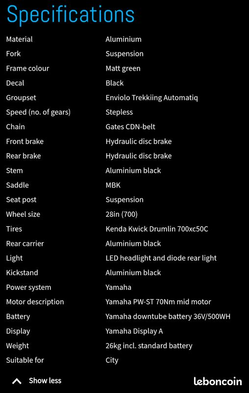 Vélo électrique (VAE) MBK NOBLY 1 – moteur YAMAHA 70nm– neuf (image 2)