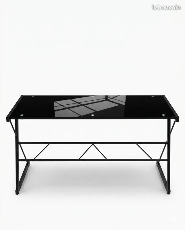 Bureau métal et plateau verre noir (image 1)