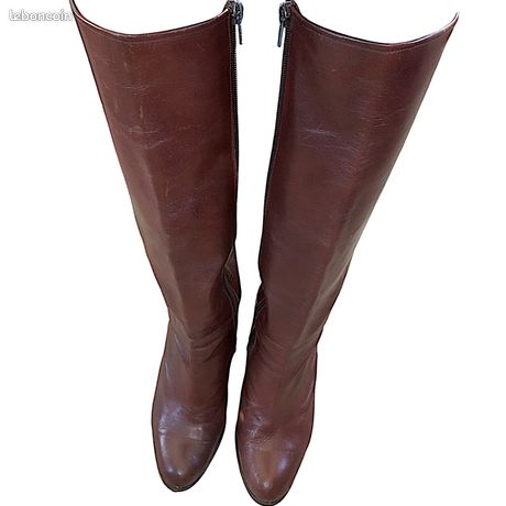 Bottes Cavalières En Cuir Marron Vintage Années 70 - Taille 34 - Neuf Vieux Stock