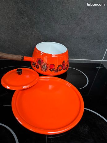 Casserole Poêle Vintage Orange émaillée - Années 70/80, Super Déco Rétro !