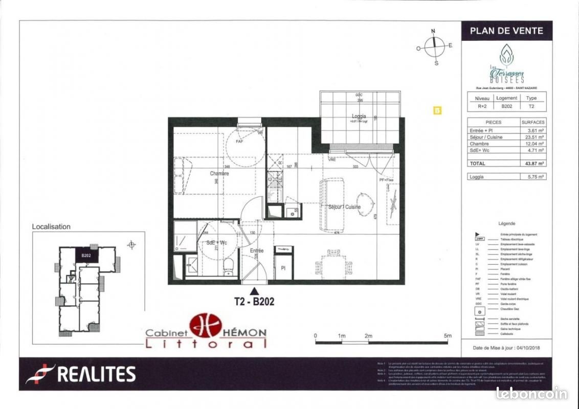 Appartement a louer saint-nazaire - 2 pièce(s) - 43 m2 - Surfyn
