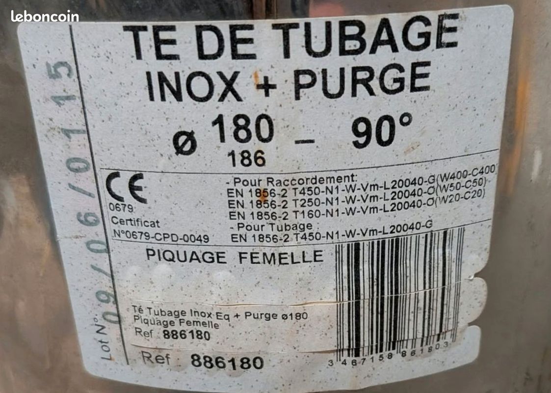 Te tubage inox diametre 180 + purge 90° (image 3)