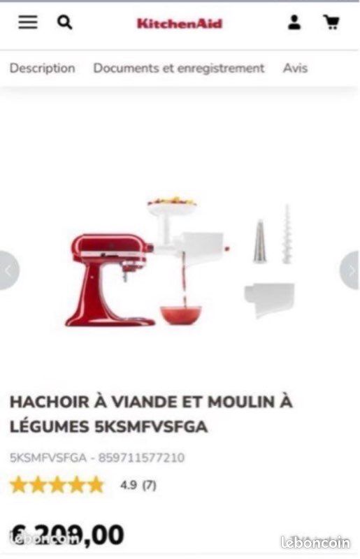 NEUF Kitchenaid Hachoir à viande et Passoire à fruits et à légumes 5KSMFVSFGA (image 8)