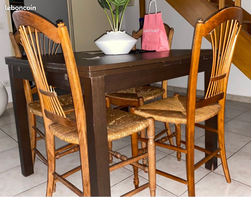 4 chaises en paille et bois merisier massif / vintage (image 2)
