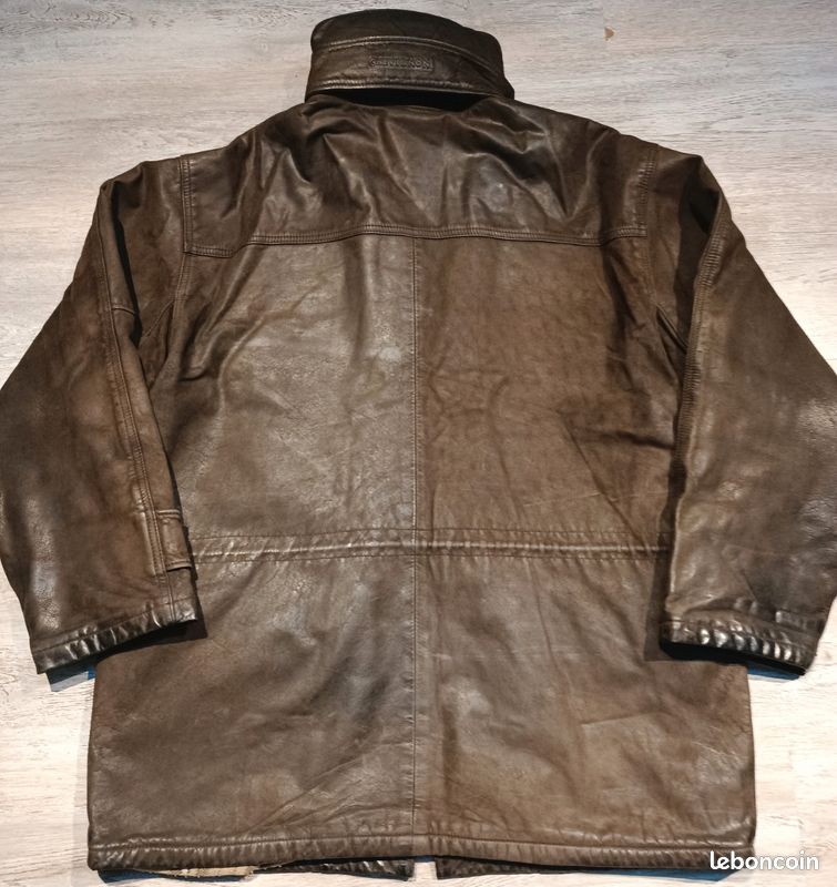 Veste En Cuir Véritable Vintage Homme - Coupe Fittée Marron, Col Chemise, Taille XS-5XL