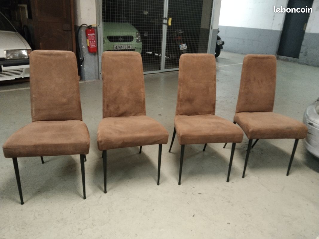 4 chaises fly Line carré vi cuir alcantara beige tendu (image 7)