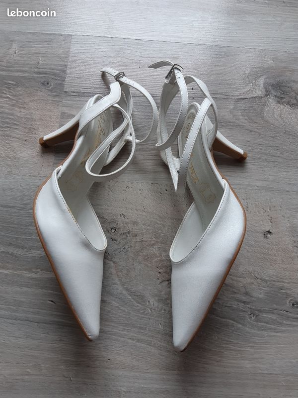 Escarpins, chaussures mariage, cérémonie, blanc, cuir, taille 38 (image 3)