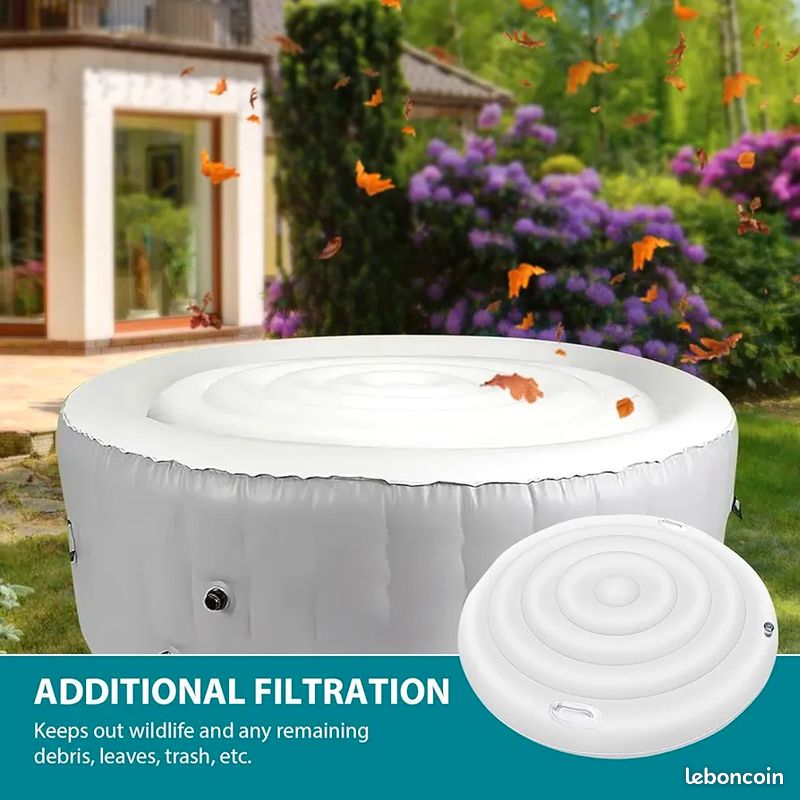 Couverture Gonflable Pour Spa - PVC Isolant, Valve Rapide, Anti-Pluie/Vent - Carré 145cm Avec Anse - Économie D'Énergie