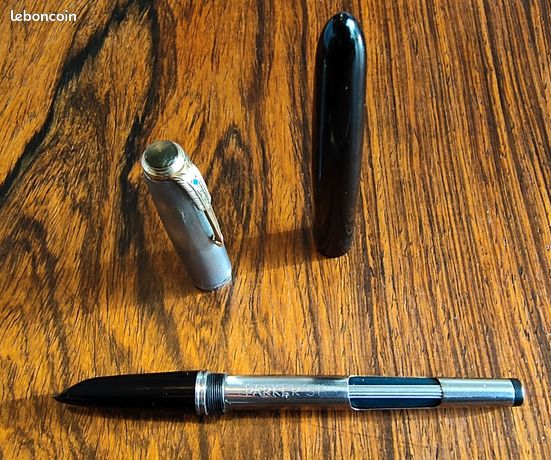 Stylo Plume Parker 51 Vacumatic Résine Noire Et Chrome - Plume Or Blue Diamond - Vintage