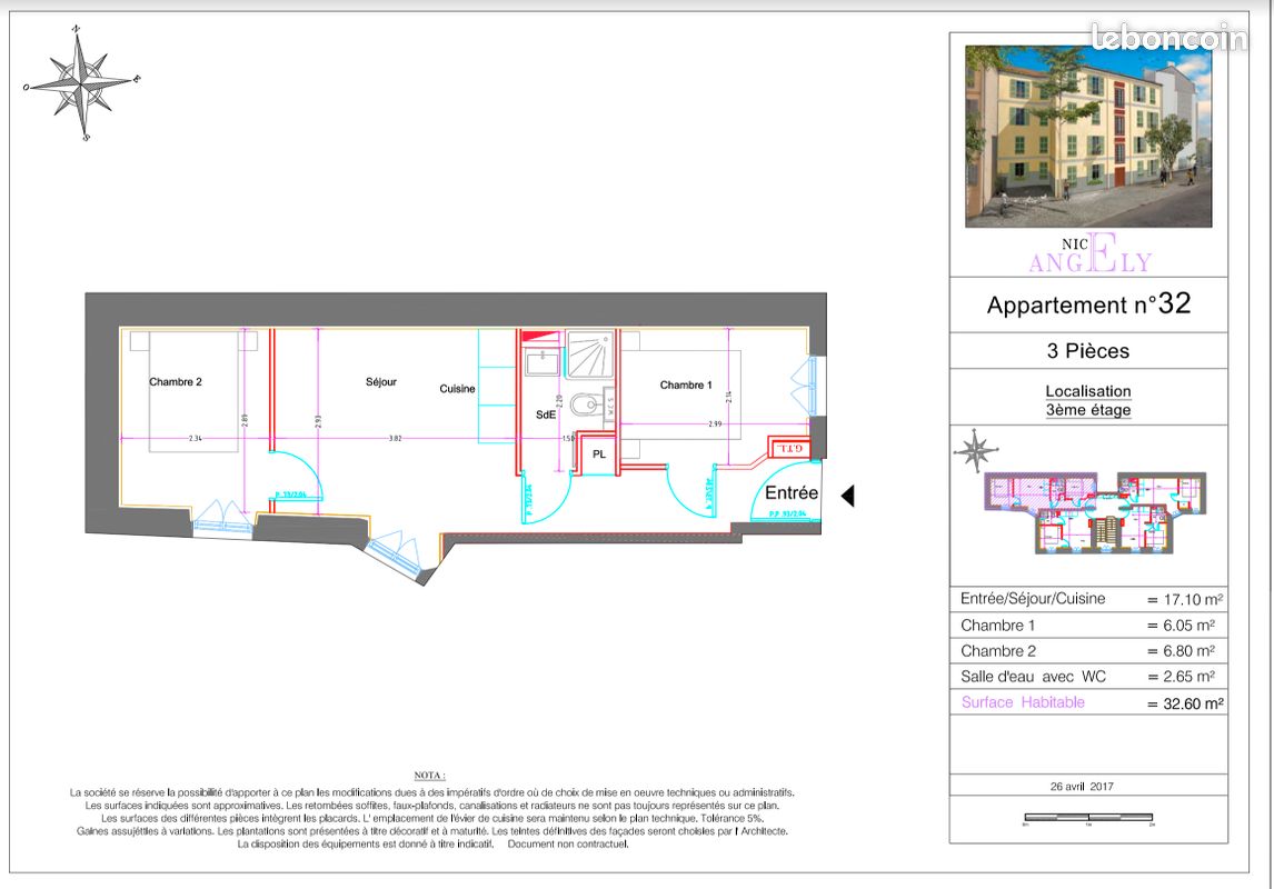 Appartement 3 pièces 32 m² · à Nice · 32 m² · 770 €