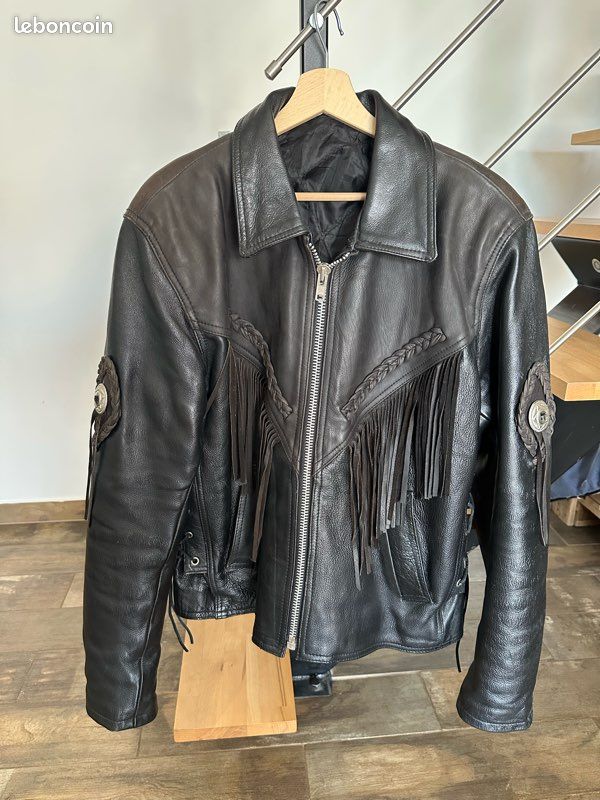 Veste en cuir franges moto (image 1)