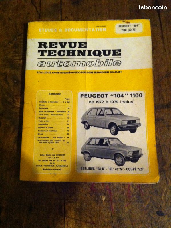 Revue technique peugeot 104 5cv et 6cv (image 1)