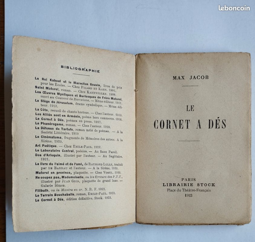 "Le cornet a dès" Max JACOB STOCK 1923 (image 3)