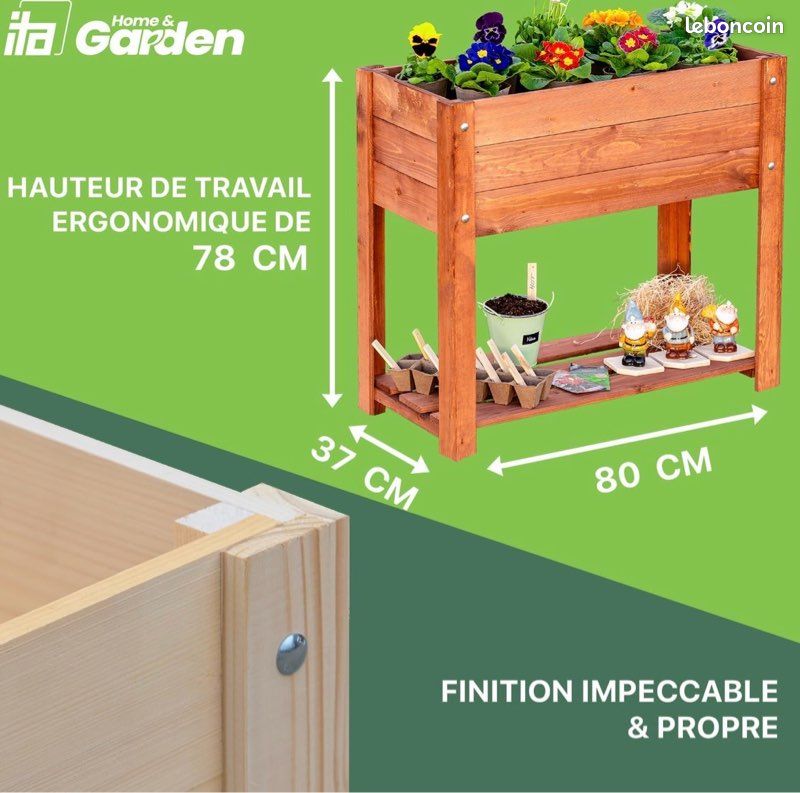Carré de potager surélevé en bois - Jardinière avec plateau sur pied (image 2)