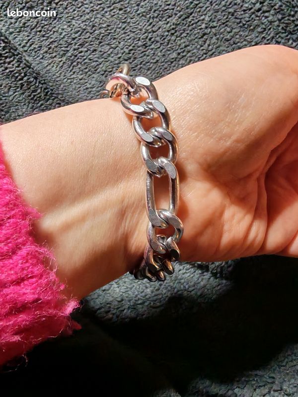 Bracelet Gros Maillons Métal Argenté Et Doré - Très Bon état