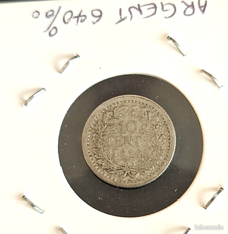 10 Cents Pays-Bas de 1914 – Pièce en argent (image 2)