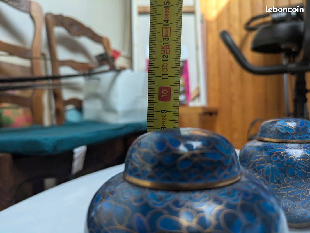 Paire de petits pots cloisonnés chinois anciens bleus (image 5)