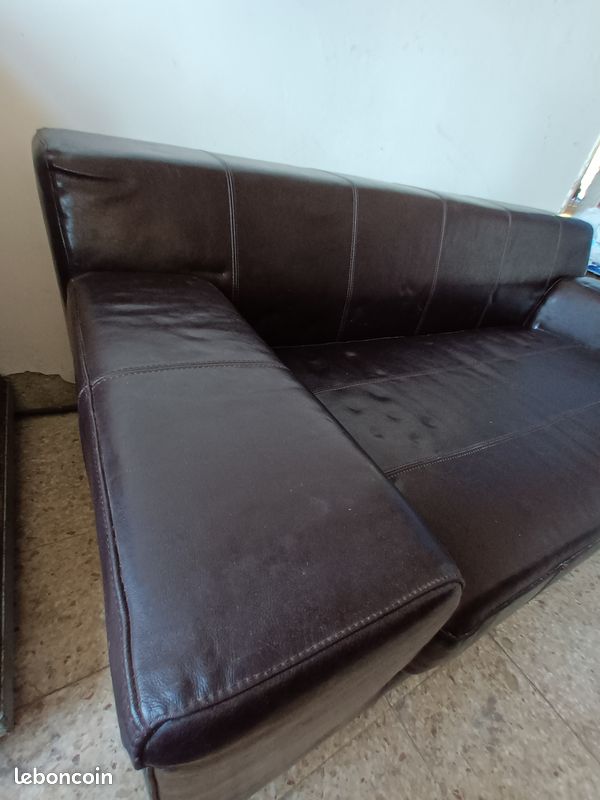 Canape cuir marron (image 1)