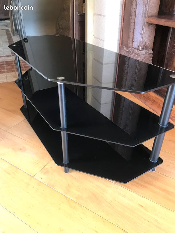 Meuble TV / Hi-Fi en verre fumé noir – 3 plateaux (image 9)
