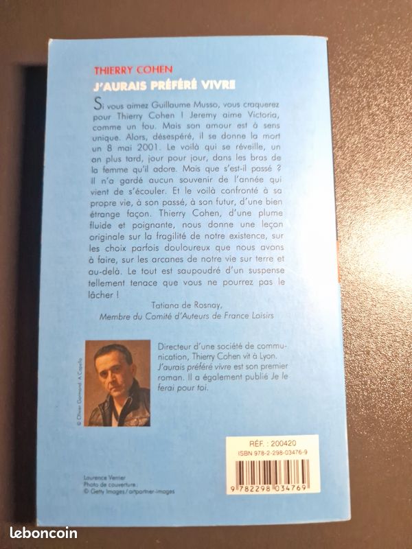 Livre "J'aurais préféré vivre" de Thierry Cohen (image 3)
