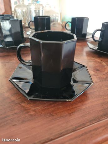 Ensemble de 6 tasses à café publicitaires ESSO vintage vert mint + sou – La Roue du Passé