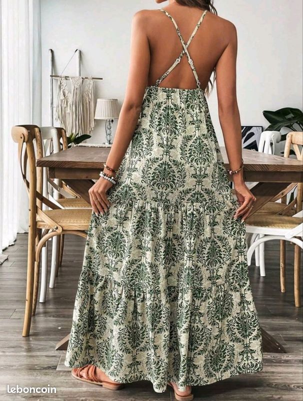 Robe Bohème Robe Ã Fleur Femme Robe Bohème Robe Longue Verte