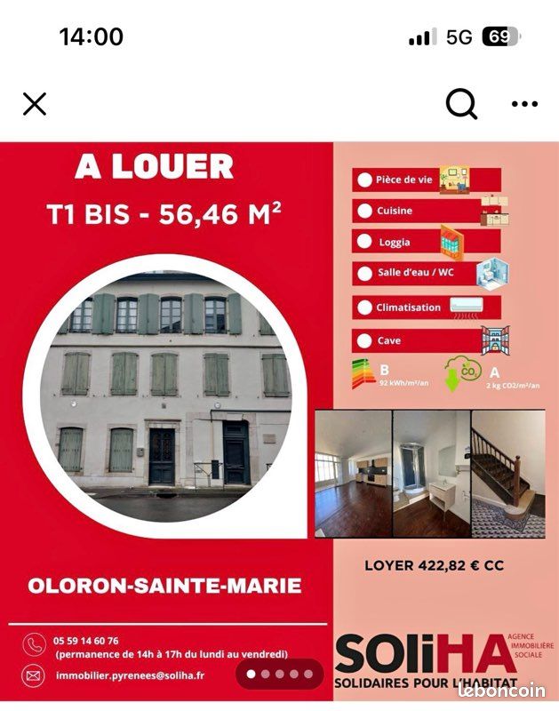 Appartement 1 pièce 56 m² · à Oloron-Sainte-Marie · 56,5 m² · 450 €