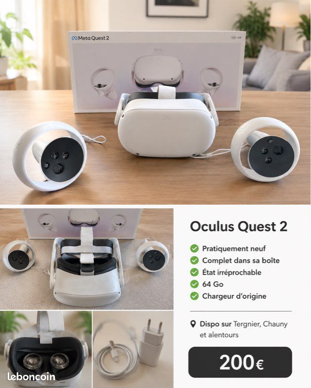 Casque vr occulus quest 2 complet comme neuf (image 1)