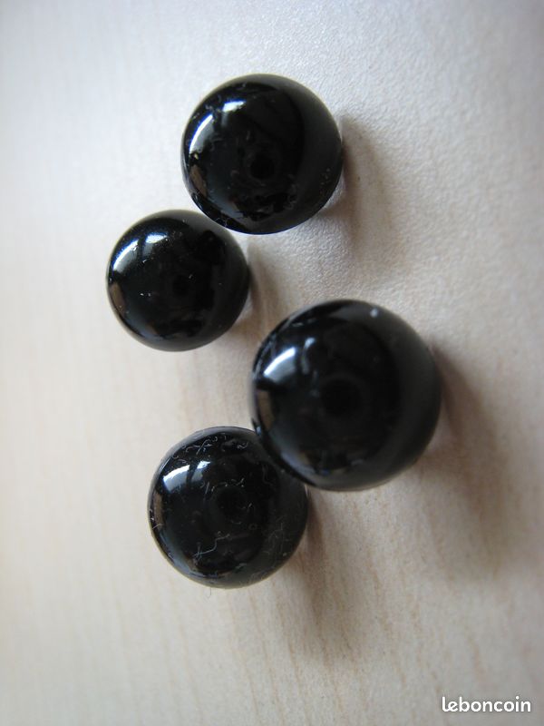 Lot De 9 Boutons Vintage 28 Mm Noir Strié - Plastique, France, Occasion