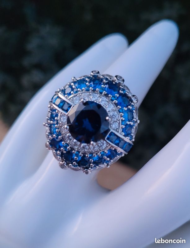 Bague Or 18 Carats Saphirs Et Diamants - 10,86 G, Style Cocktail, Occasion