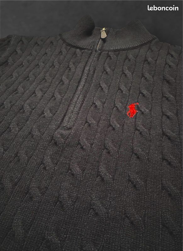 Half zip torsadé Ralph Lauren noir – Taille M – Neuf avec étiquette (image 9)