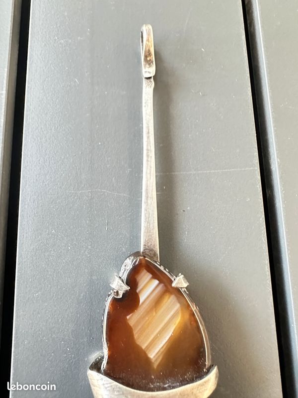Collier Artisan Moderne En Argent 925 - Pendentif Agate 95x35 Mm - Occasion