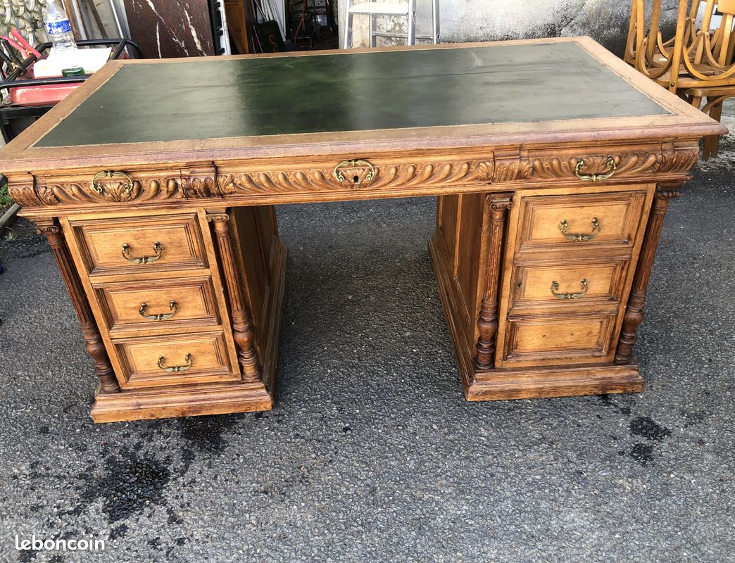 Bureau ministre ancien en chêne massif style Louis XVI (image 1)